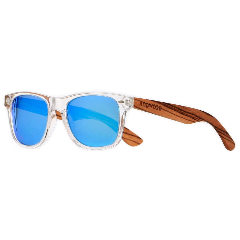 ANDWOOD Wood Sunglasses Polarized for Men Women Uv Protection Wooden Bamboo Frame Mirrored Sun Glasses Clear Blue Shades - Image 1